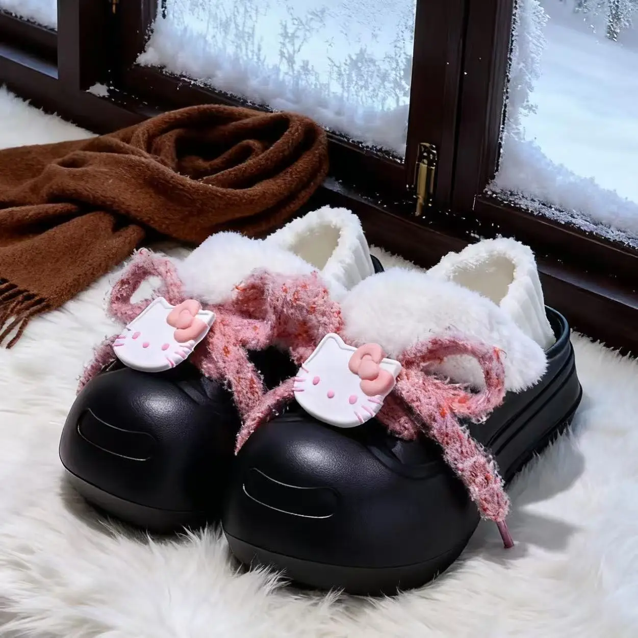 Cute Cat Toe Cotton Heel Shoes for Women Grey