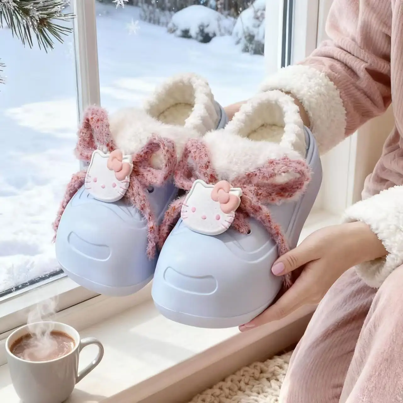 Cute Cat Toe Cotton Heel Shoes for Women Grey