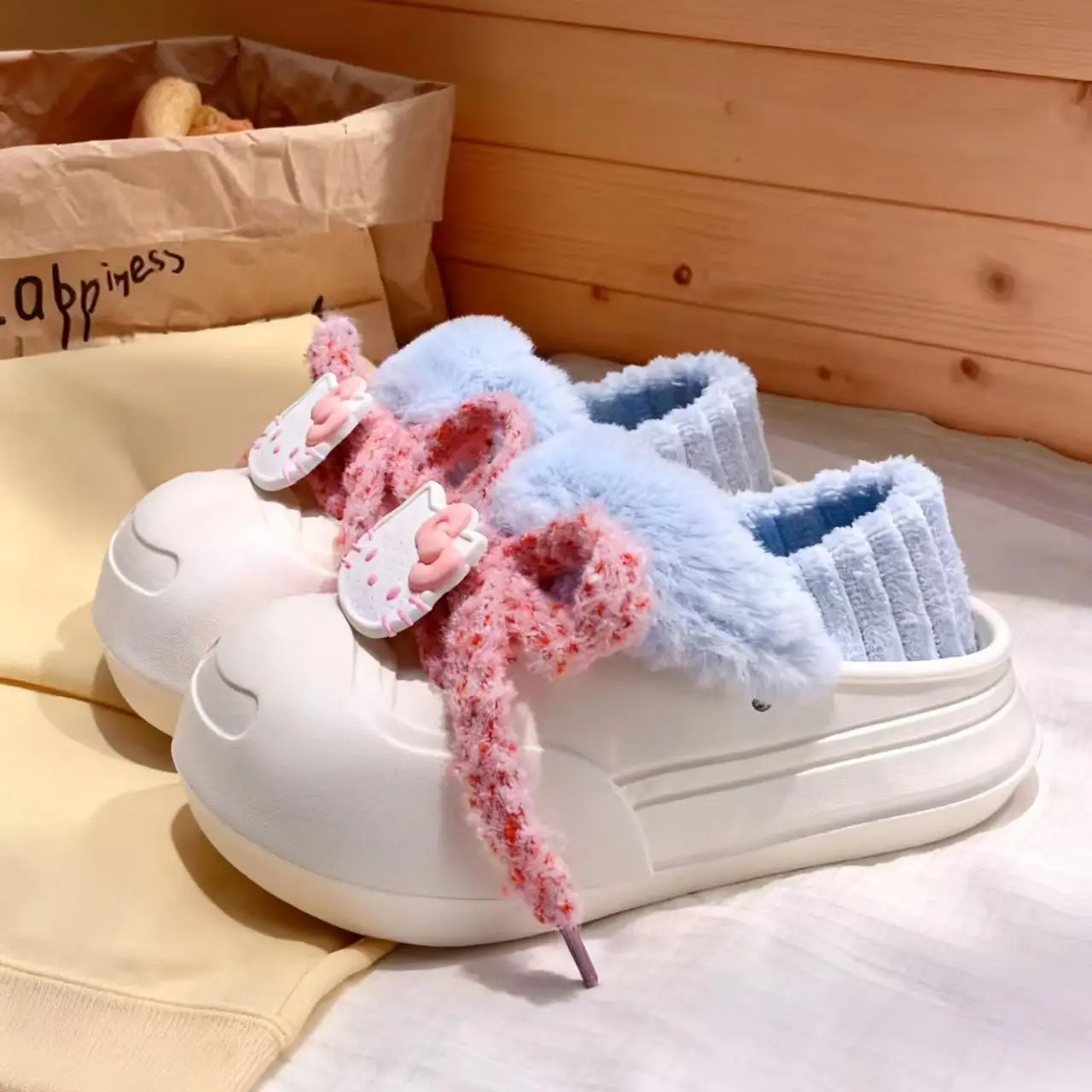 Cute Cat Toe Cotton Heel Shoes for Women Grey