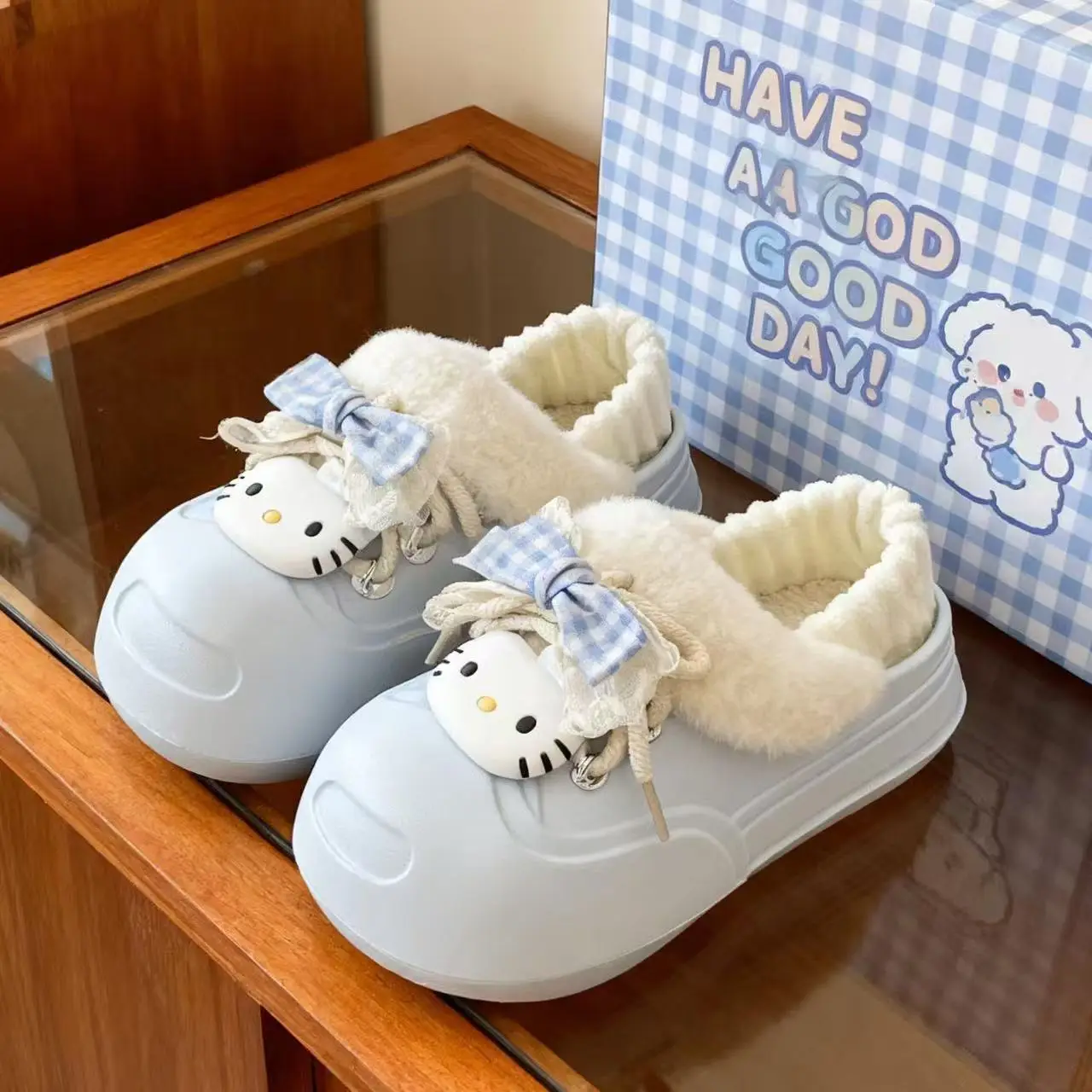 Cute Cat Toe Cotton Heel Shoes for Women Grey