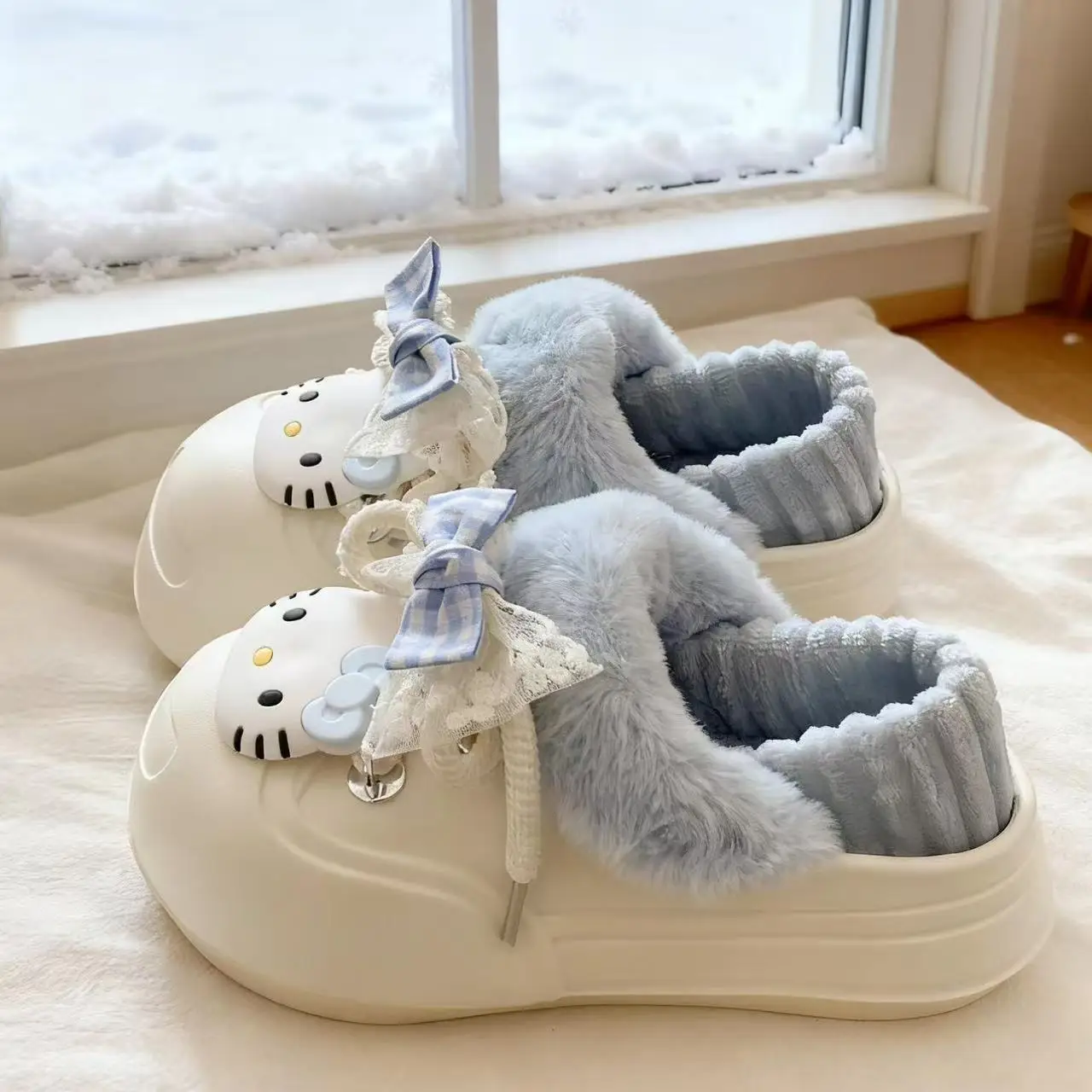 Cute Cat Toe Cotton Heel Shoes for Women Grey