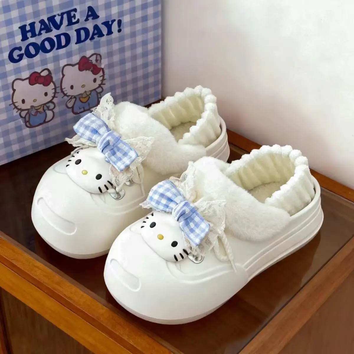 Cute Cat Toe Cotton Heel Shoes for Women Grey
