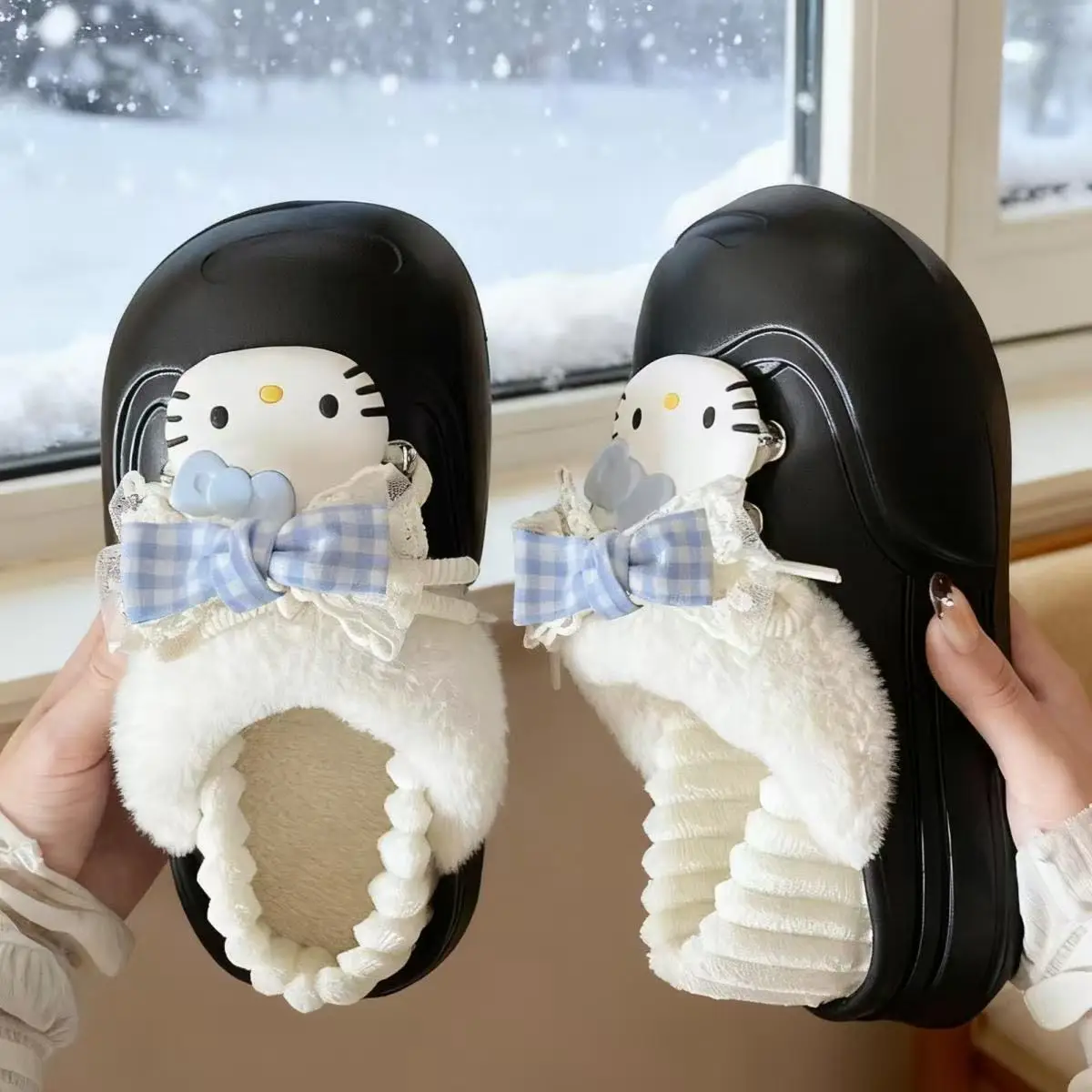 Cute Cat Toe Cotton Heel Shoes for Women Grey