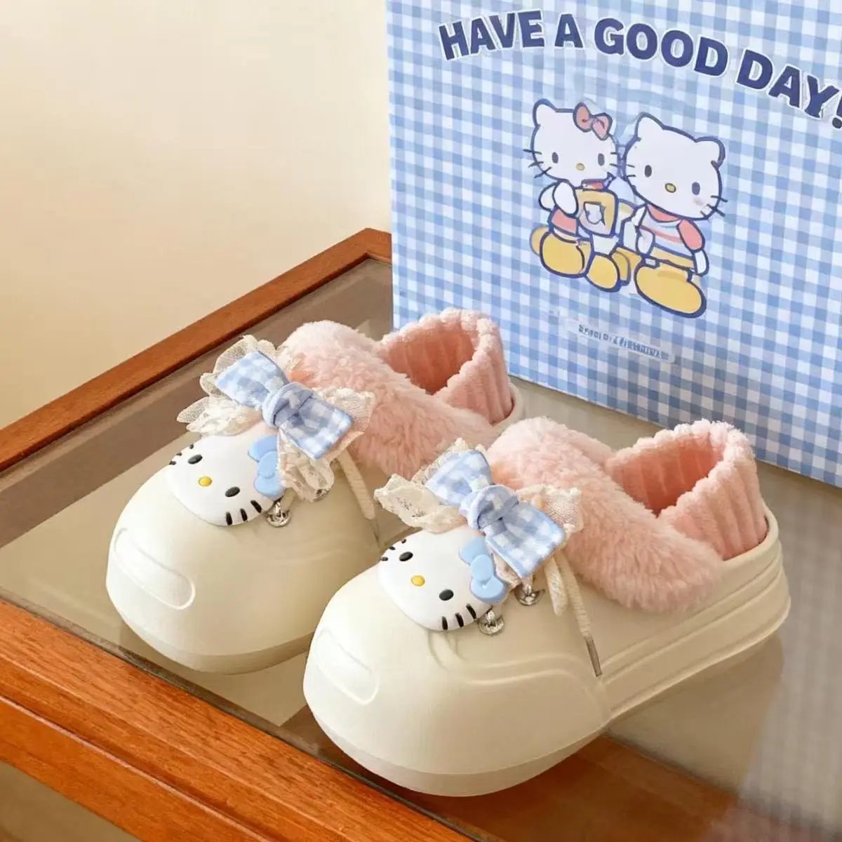 Cute Cat Toe Cotton Heel Shoes for Women Grey