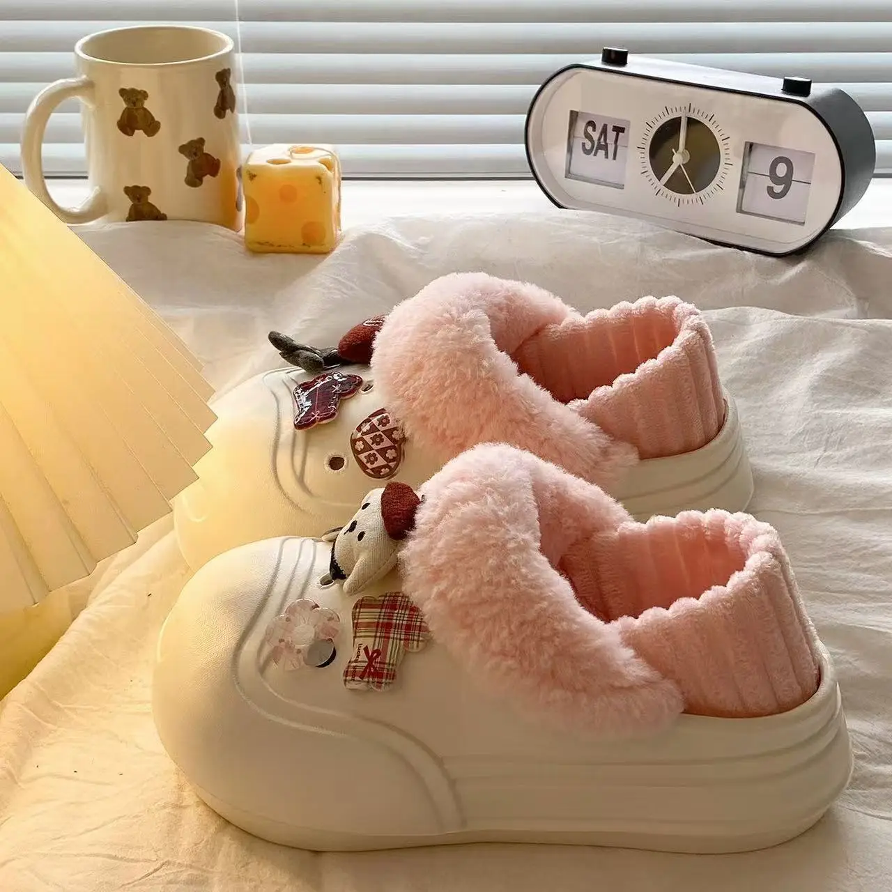 Cute Cat Toe Cotton Heel Shoes for Women Grey