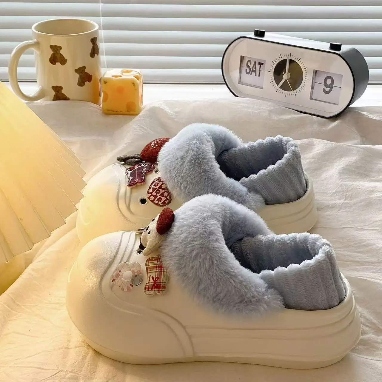 Cute Cat Toe Cotton Heel Shoes for Women Grey