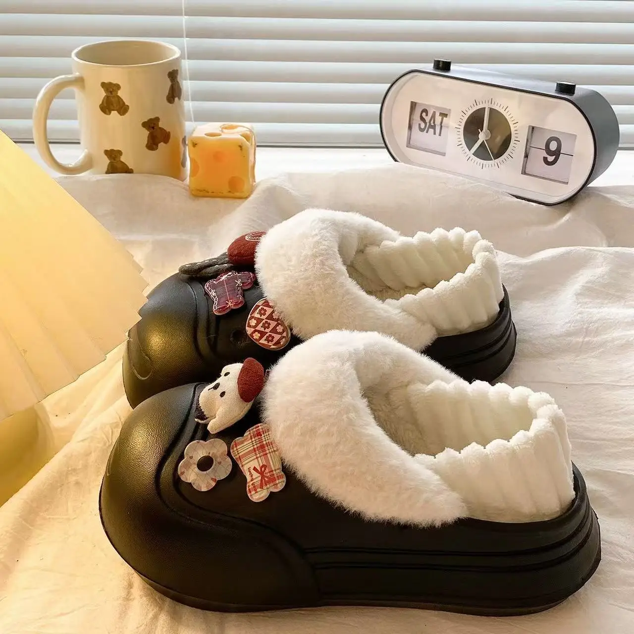 Cute Cat Toe Cotton Heel Shoes for Women Grey