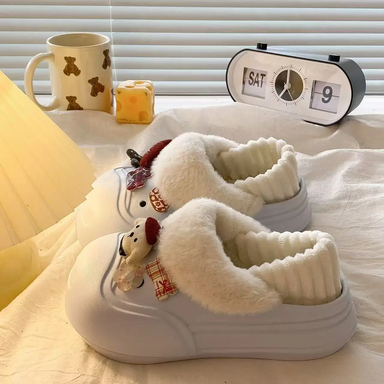 Cute Cat Toe Cotton Heel Shoes for Women Grey