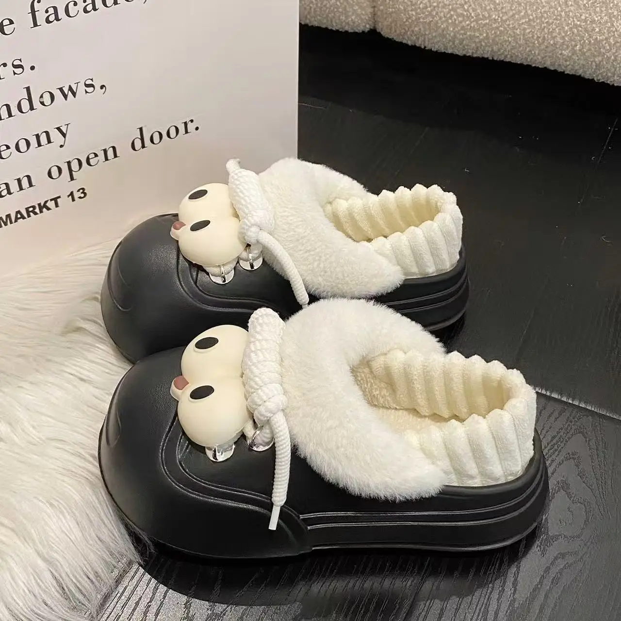 Cute Cat Toe Cotton Heel Shoes for Women Grey