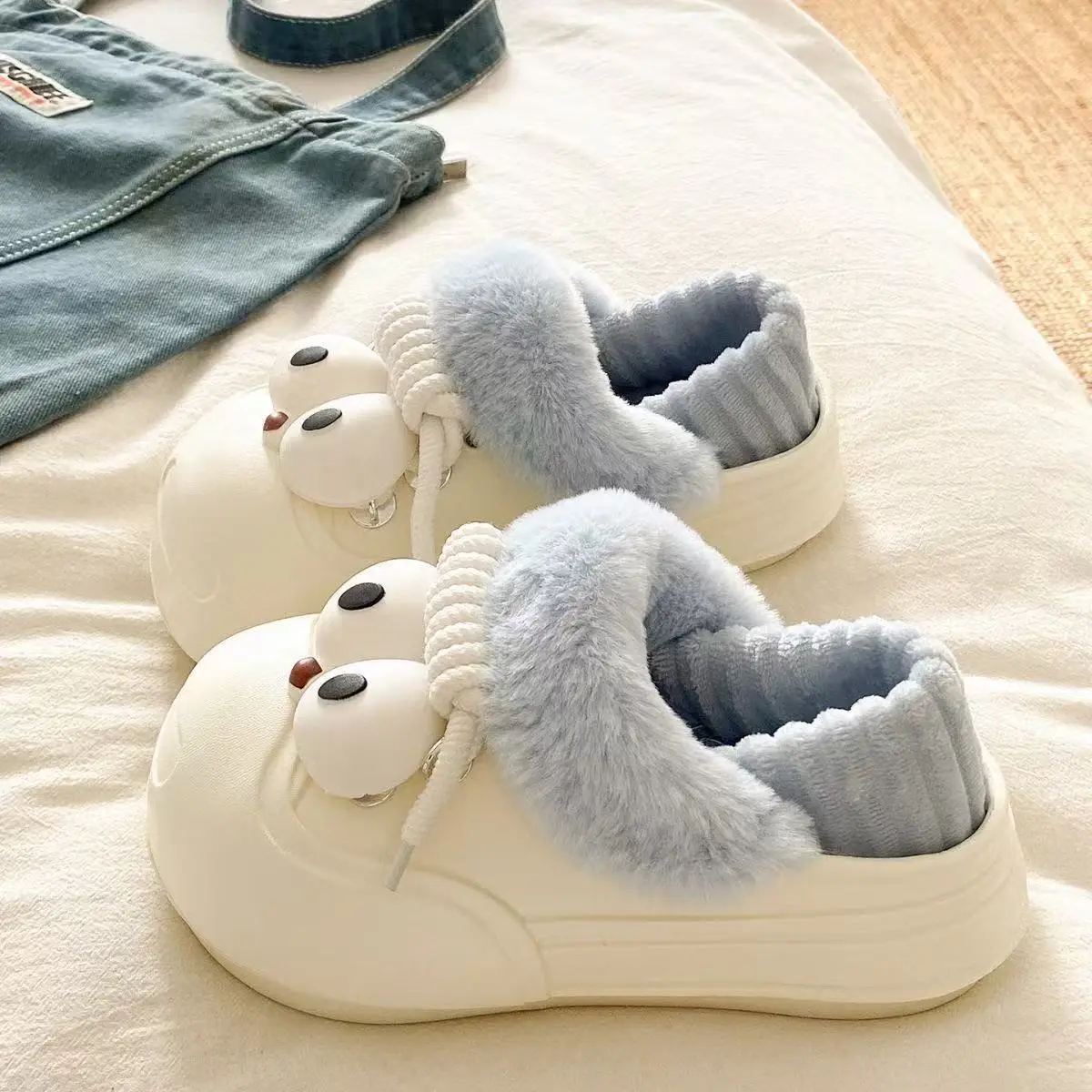 Cute Cat Toe Cotton Heel Shoes for Women Grey