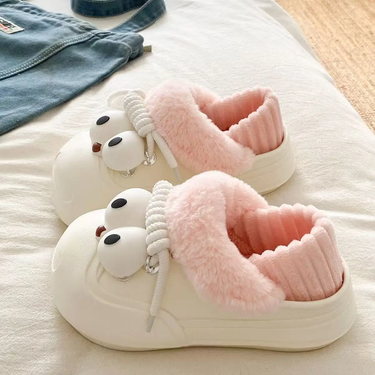 Cute Cat Toe Cotton Heel Shoes for Women Grey