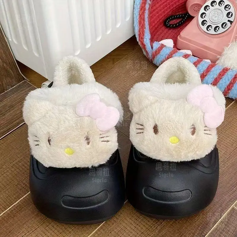 Cute Cat Toe Cotton Heel Shoes for Women Grey