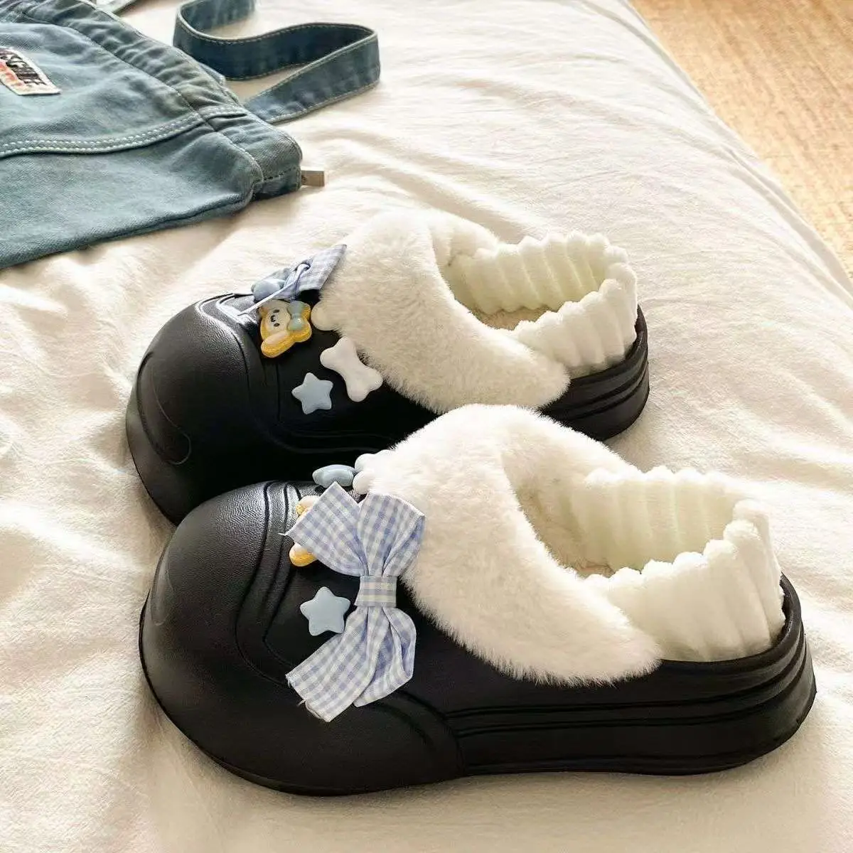 Cute Cat Toe Cotton Heel Shoes for Women Grey