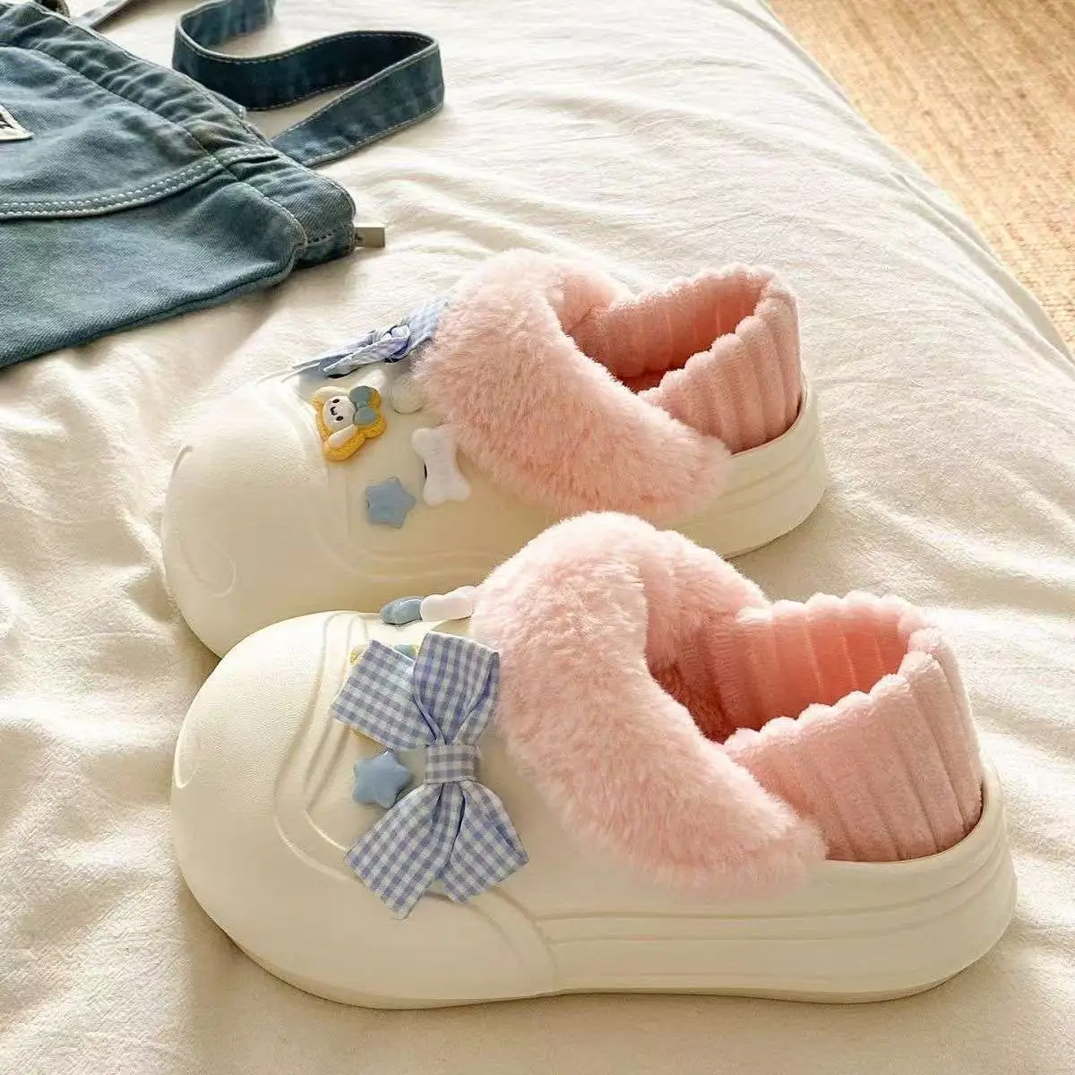 Cute Cat Toe Cotton Heel Shoes for Women Grey