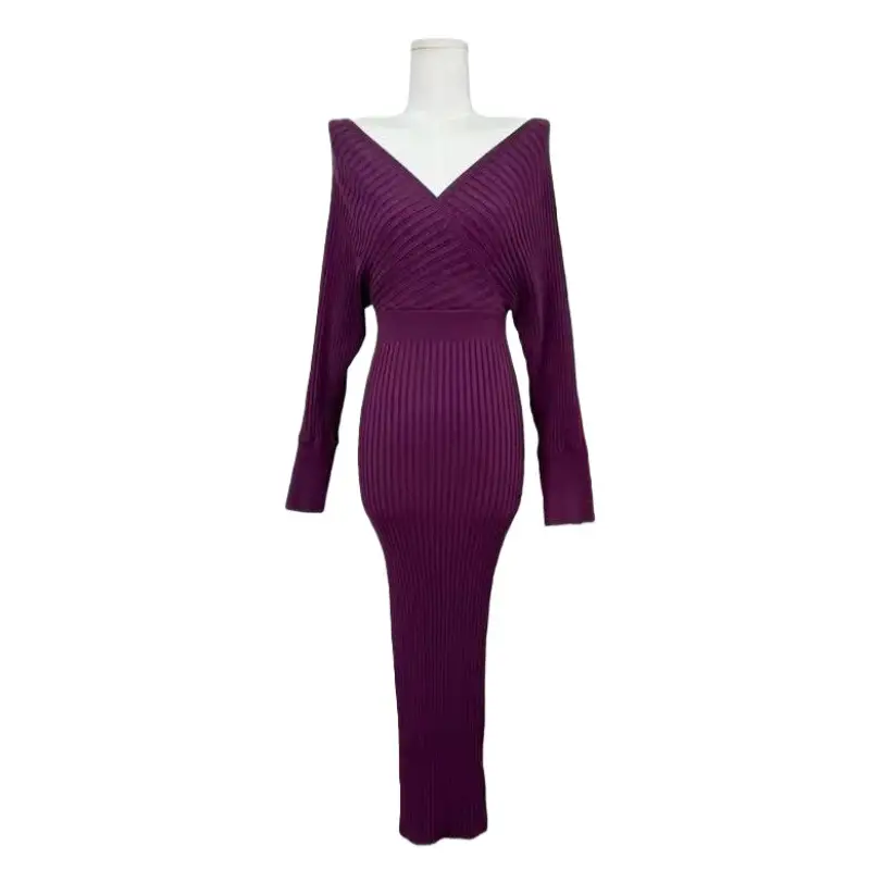 2026 Cross-Border European and American Style New Women's Fashion Elegant V-Neck Long-Sleeve Knit Dress for Women, Autumn and Winter Bodycon Long Dress — feature 11