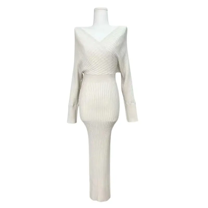 2026 Cross-Border European and American Style New Women's Fashion Elegant V-Neck Long-Sleeve Knit Dress for Women, Autumn and Winter Bodycon Long Dress — feature 12