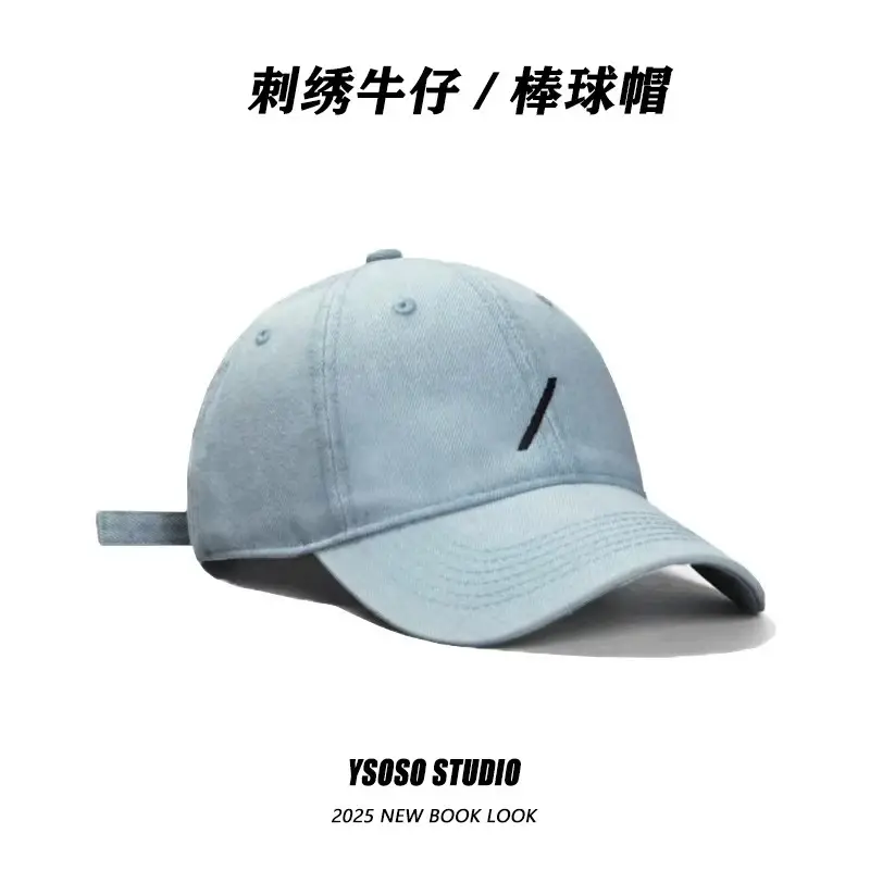Korean Style Embroidered Baseball Cap Blue Large Head - Image 6