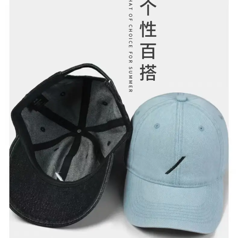 Korean Style Embroidered Baseball Cap Blue Large Head — feature 2
