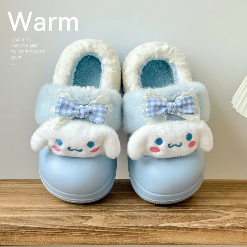 Sanrio Cotton Slippers for Women in Winter Cute Cartoon Thick-Soled Non-Slip Outer Wear Plush Warm Bag Heel Fur Slippers for Women - Image 5