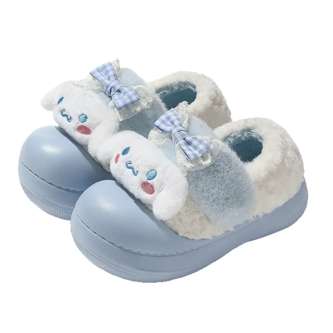 Sanrio Cotton Slippers for Women in Winter Cute Cartoon Thick-Soled Non-Slip Outer Wear Plush Warm Bag Heel Fur Slippers for Women - Image 7