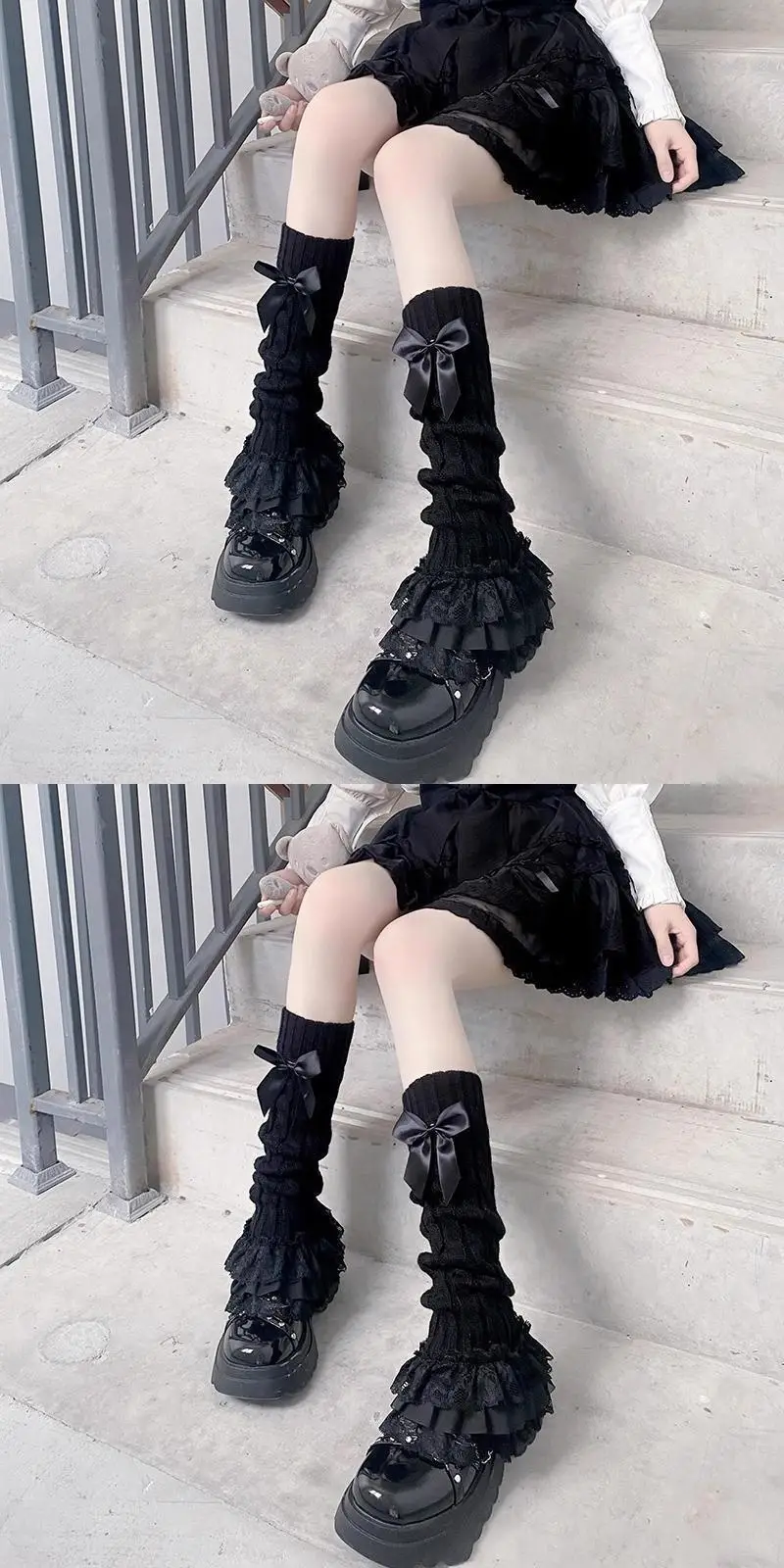 Lolita Lace Trim Calf Socks for Women, Japanese Style Cute Bowknot White Slouch Socks, Jk Slimming Leg Warmers — feature 8