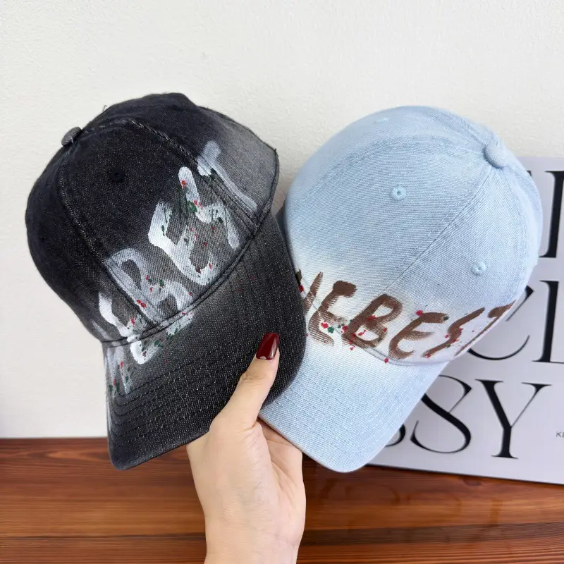 Women Letter Graffiti Duckbill Cap Blue Black - Image 7