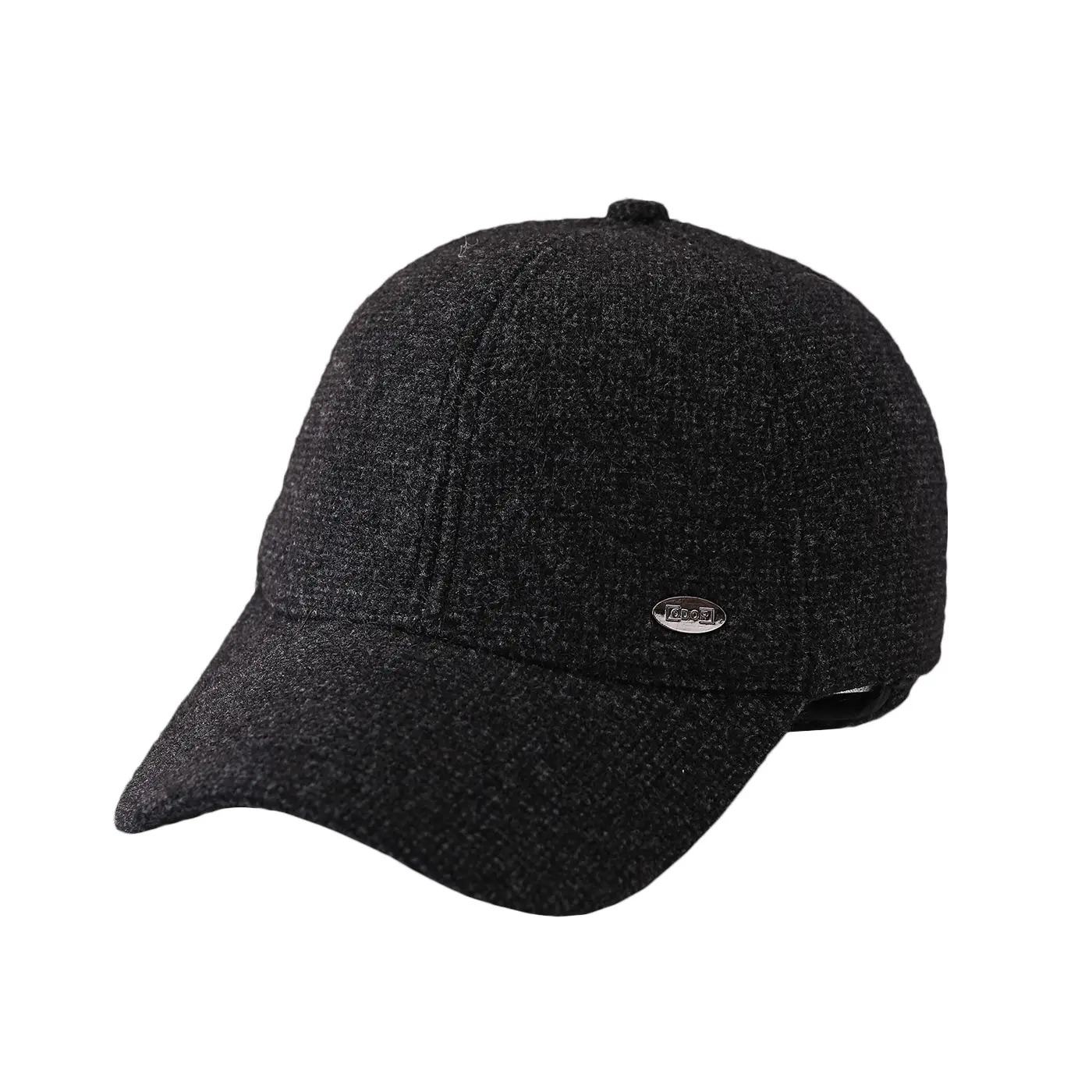 Men's Black Herringbone Baseball Cap Winter Warm - Image 5