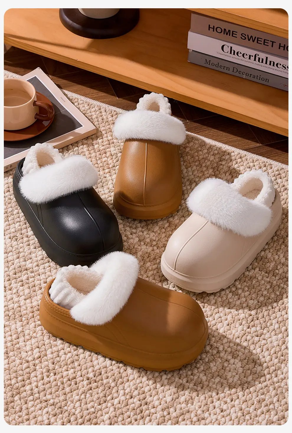 Waterproof Non-Slip Cotton Shoes for Women, Winter Outdoor Wear, Thick-Soled Home Indoor Fleece-Lined Warm Slippers with Heel Cover, Women's Wholesale — feature 11