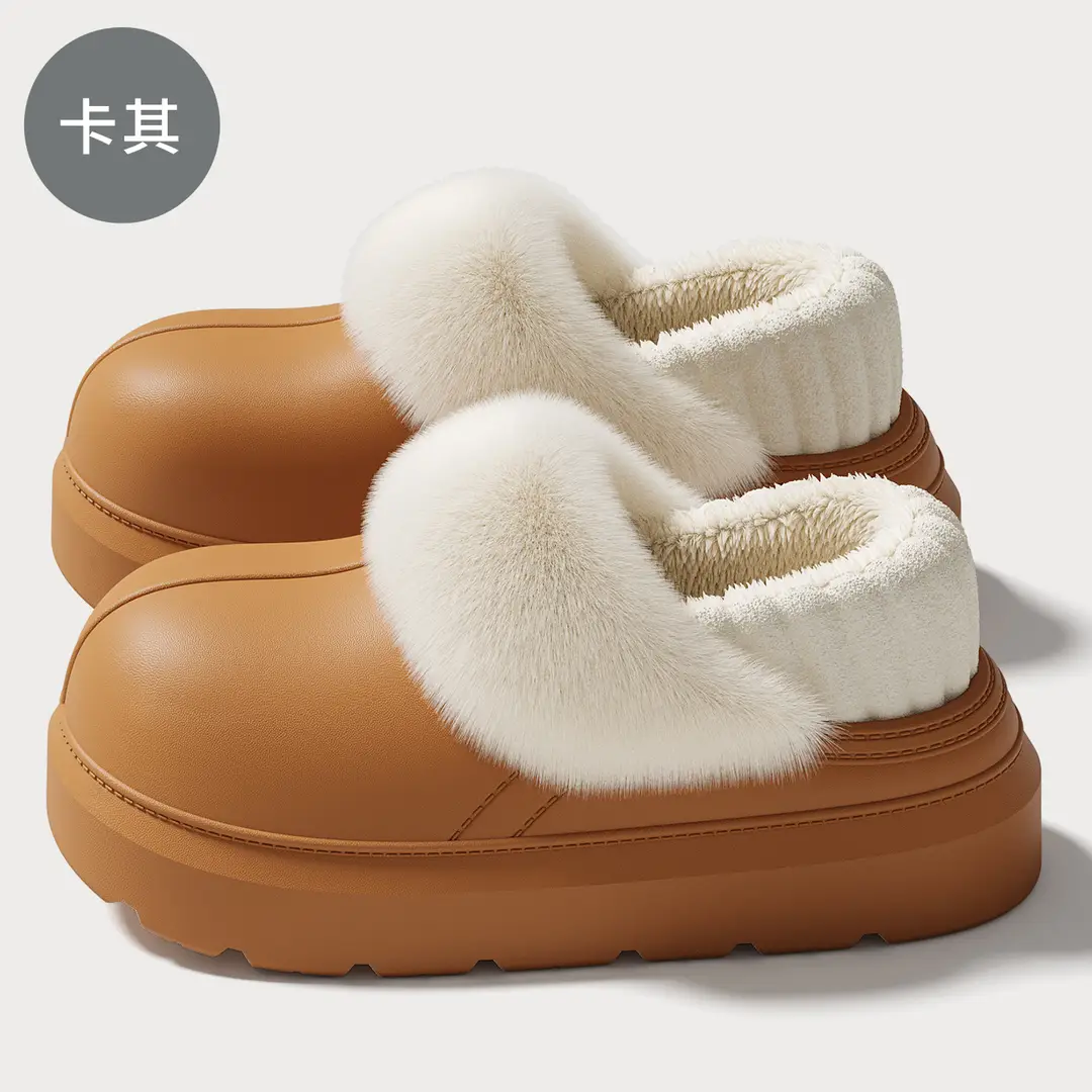 Waterproof Non-Slip Cotton Shoes for Women, Winter Outdoor Wear, Thick-Soled Home Indoor Fleece-Lined Warm Slippers with Heel Cover, Women's Wholesale - Image 2