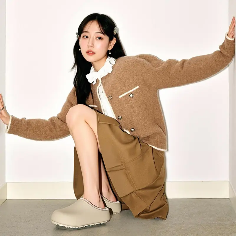 Tweed Style Brown Cardigan & Pants Set for Women - Image 6