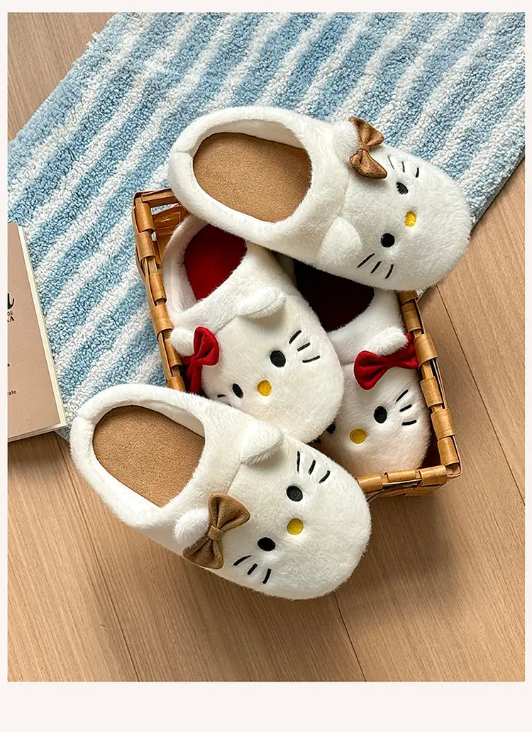 Kt Cat Japanese Style Silent Cotton Slippers Women's Winter Home Indoor Non-Slip Anti-Odor Plush Warm Floor Fur Slippers — feature 3