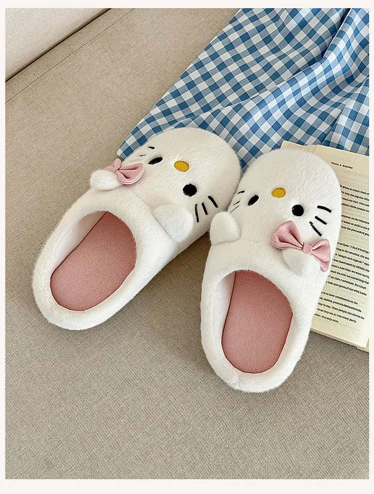 Kt Cat Japanese Style Silent Cotton Slippers Women's Winter Home Indoor Non-Slip Anti-Odor Plush Warm Floor Fur Slippers — feature 6