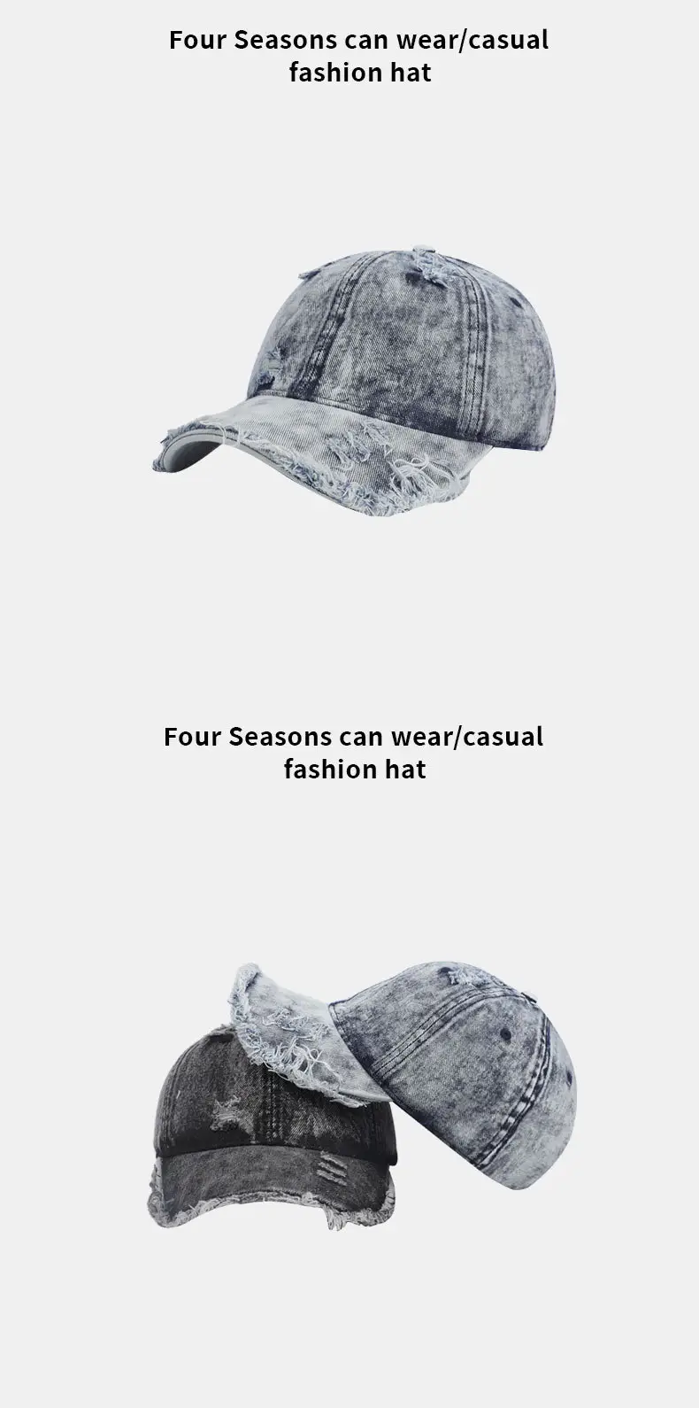 New Washed Denim Baseball Cap with Personality, Large Brim, Face-Slimming Duckbill Cap — feature 10