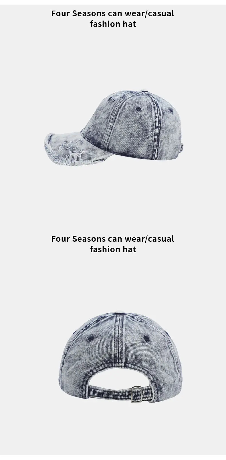New Washed Denim Baseball Cap with Personality, Large Brim, Face-Slimming Duckbill Cap — feature 11