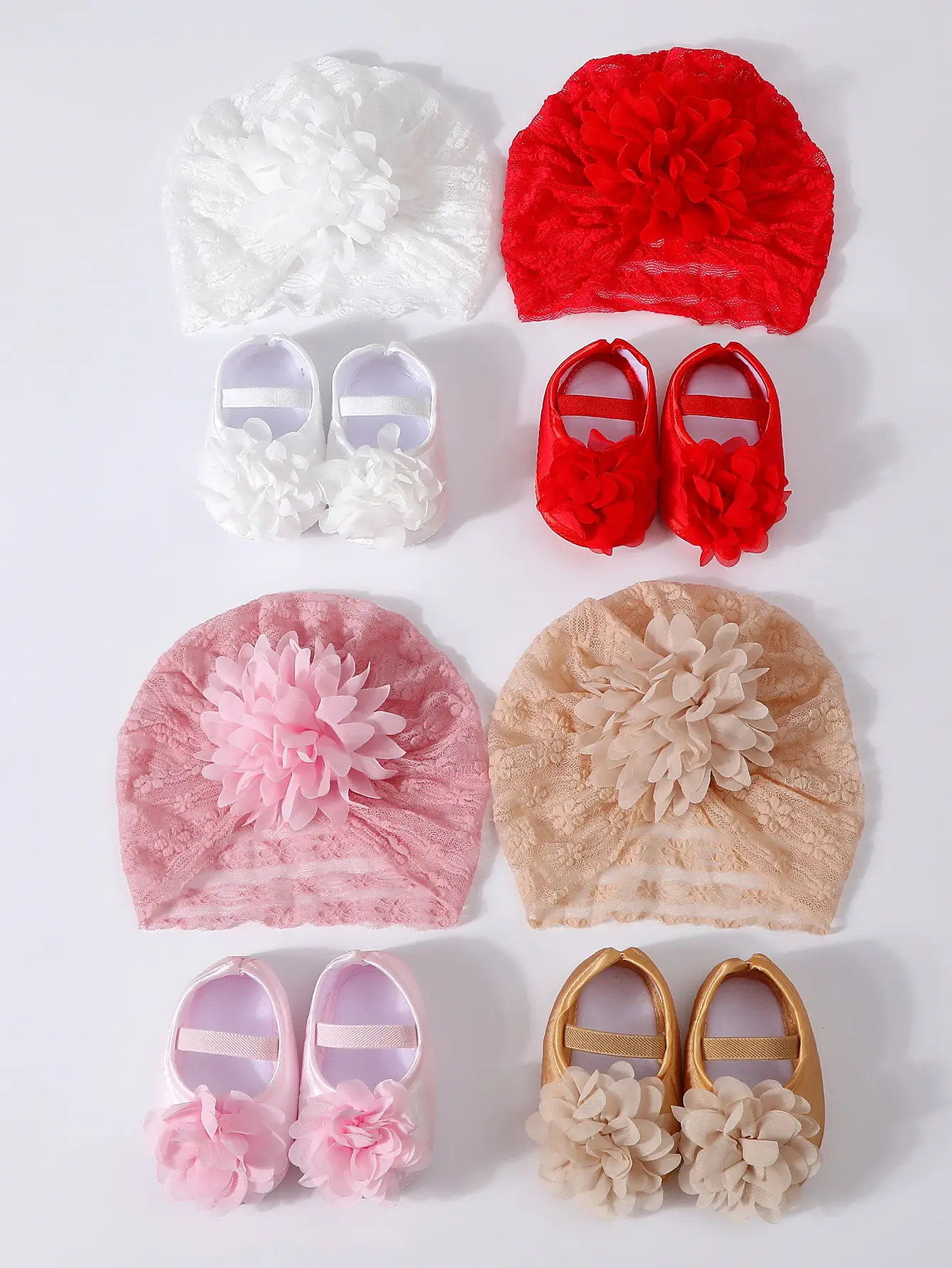 Red Lace Fontanelle Hat & Shoes for Baby 0-1 Year — feature 1