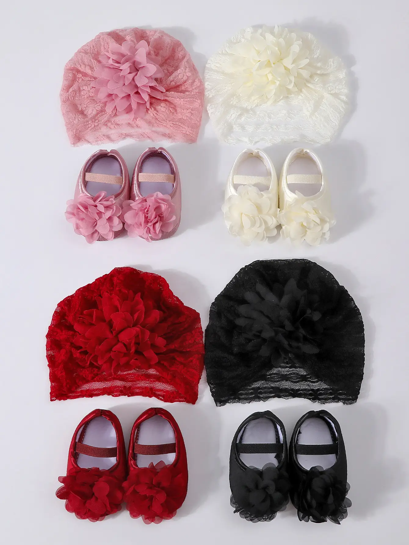 Red Lace Fontanelle Hat & Shoes for Baby 0-1 Year — feature 2