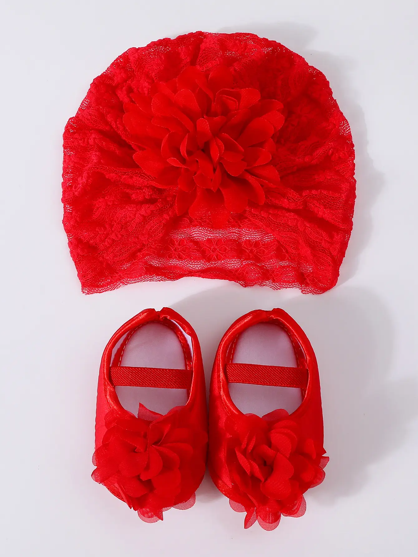 Red Lace Fontanelle Hat & Shoes for Baby 0-1 Year