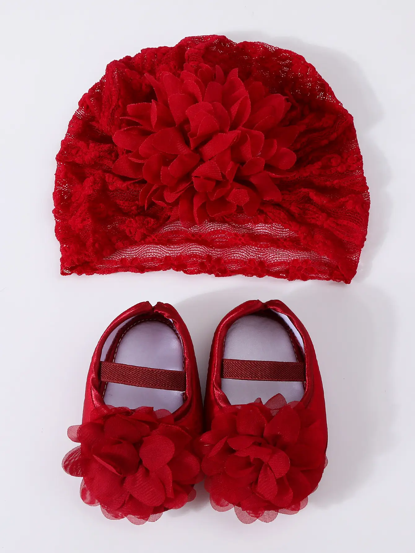 Red Lace Fontanelle Hat & Shoes for Baby 0-1 Year