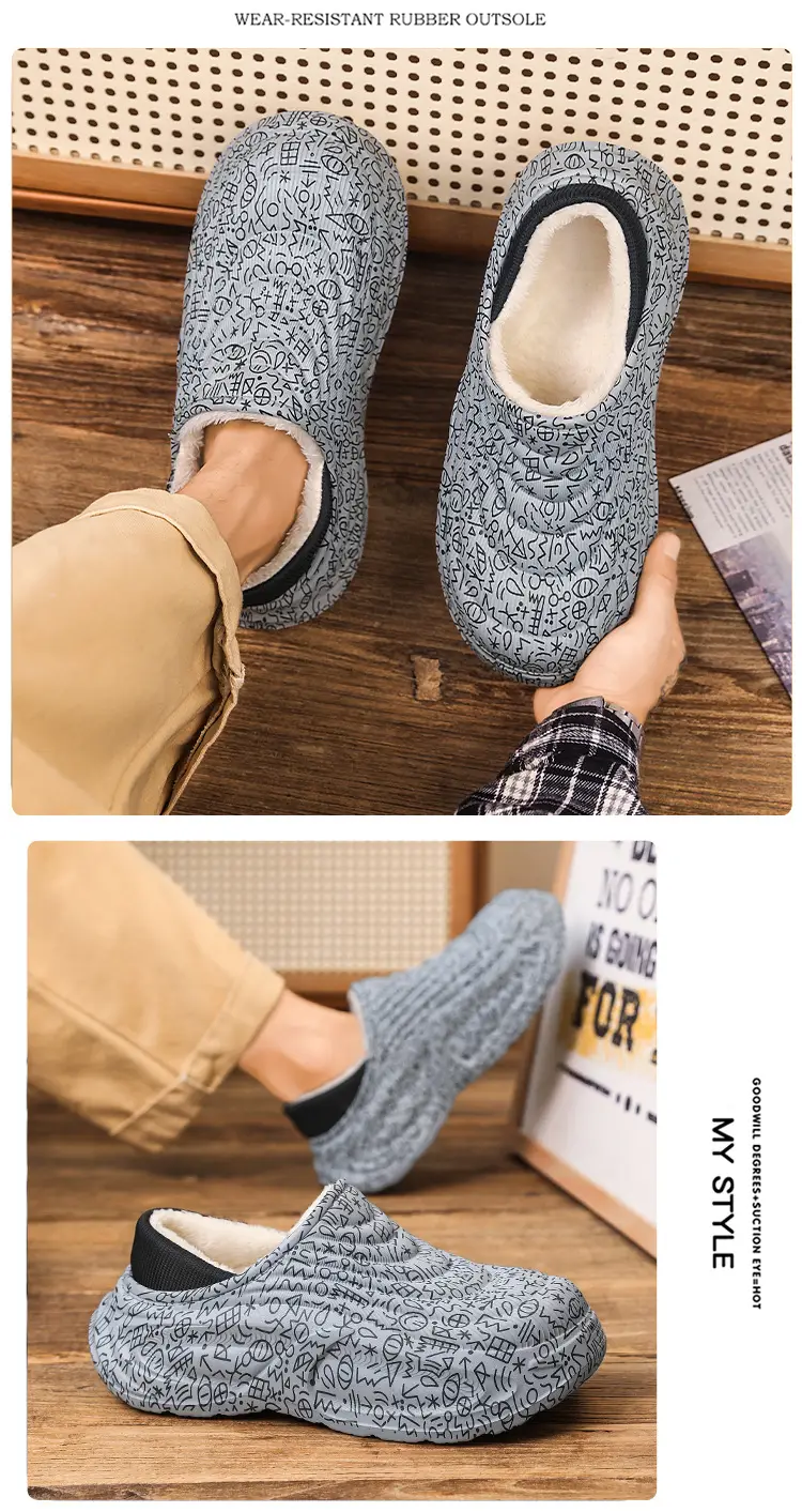 Waterproof Cotton Slippers for Men in Winter New Thick-Soled Non-Slip Indoor Fleece-Lined Warm Couple Family Outer Wear Bag Heel Cotton Shoes — feature 10