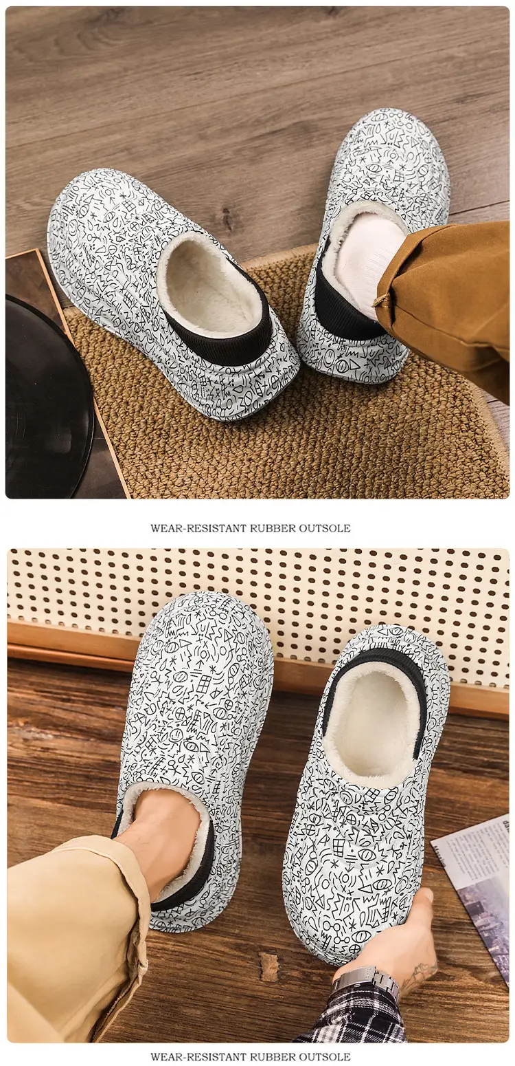 Waterproof Cotton Slippers for Men in Winter New Thick-Soled Non-Slip Indoor Fleece-Lined Warm Couple Family Outer Wear Bag Heel Cotton Shoes — feature 13