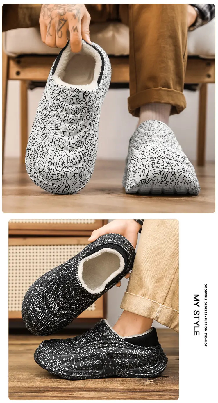 Waterproof Cotton Slippers for Men in Winter New Thick-Soled Non-Slip Indoor Fleece-Lined Warm Couple Family Outer Wear Bag Heel Cotton Shoes — feature 14