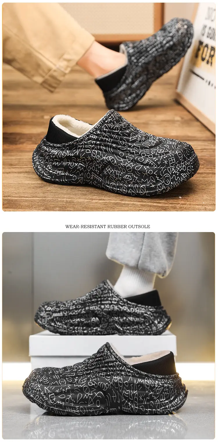 Waterproof Cotton Slippers for Men in Winter New Thick-Soled Non-Slip Indoor Fleece-Lined Warm Couple Family Outer Wear Bag Heel Cotton Shoes — feature 15