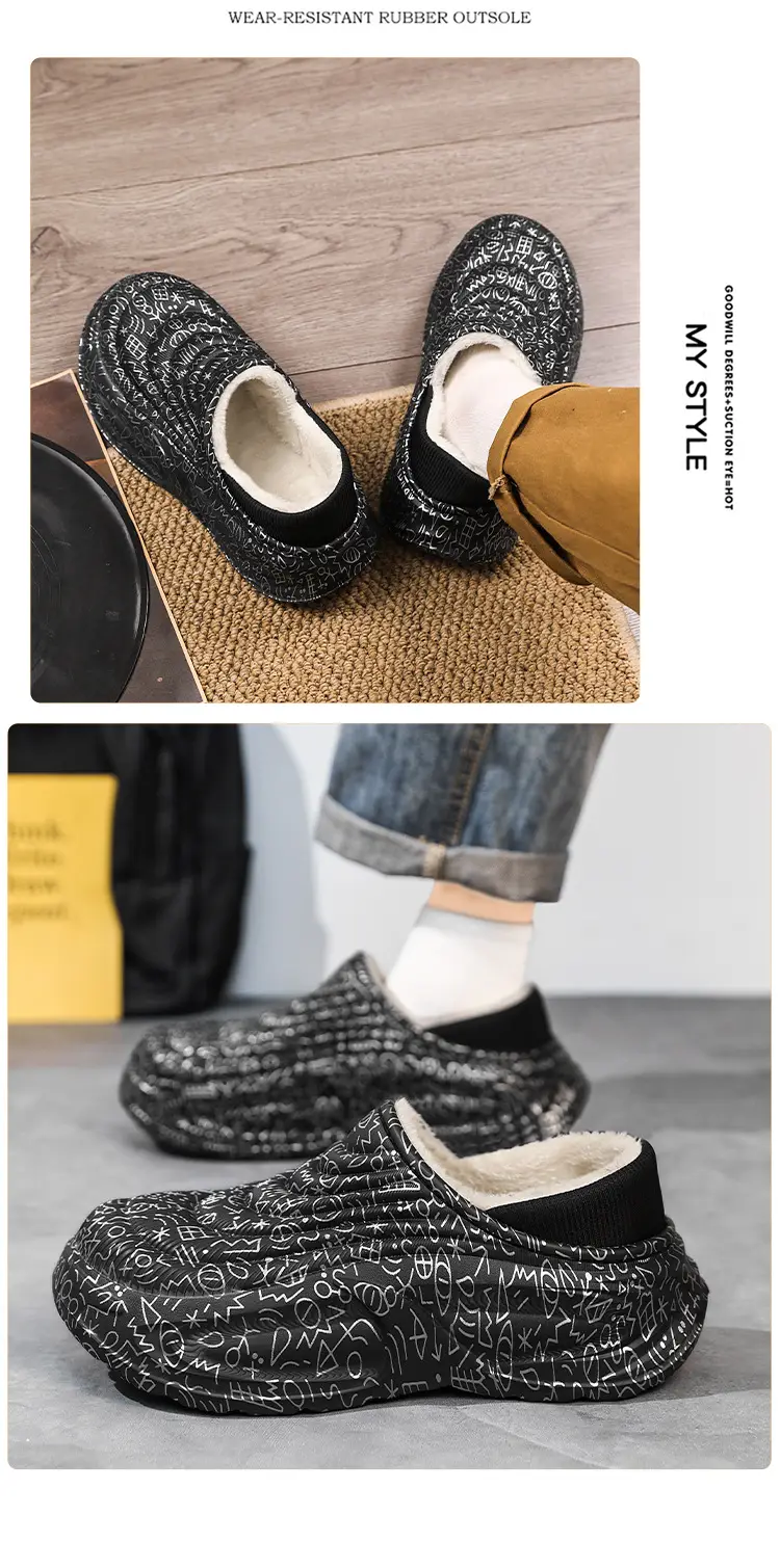Waterproof Cotton Slippers for Men in Winter New Thick-Soled Non-Slip Indoor Fleece-Lined Warm Couple Family Outer Wear Bag Heel Cotton Shoes — feature 16