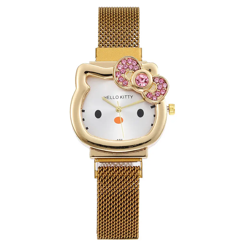 New Cute Cartoon Watch Kidsren's Watch Magnet Strap Kt Cat Boy Girl Student Watch Cross-Border Export