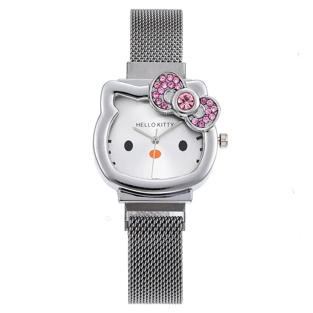 New Cute Cartoon Watch Kidsren's Watch Magnet Strap Kt Cat Boy Girl Student Watch Cross-Border Export