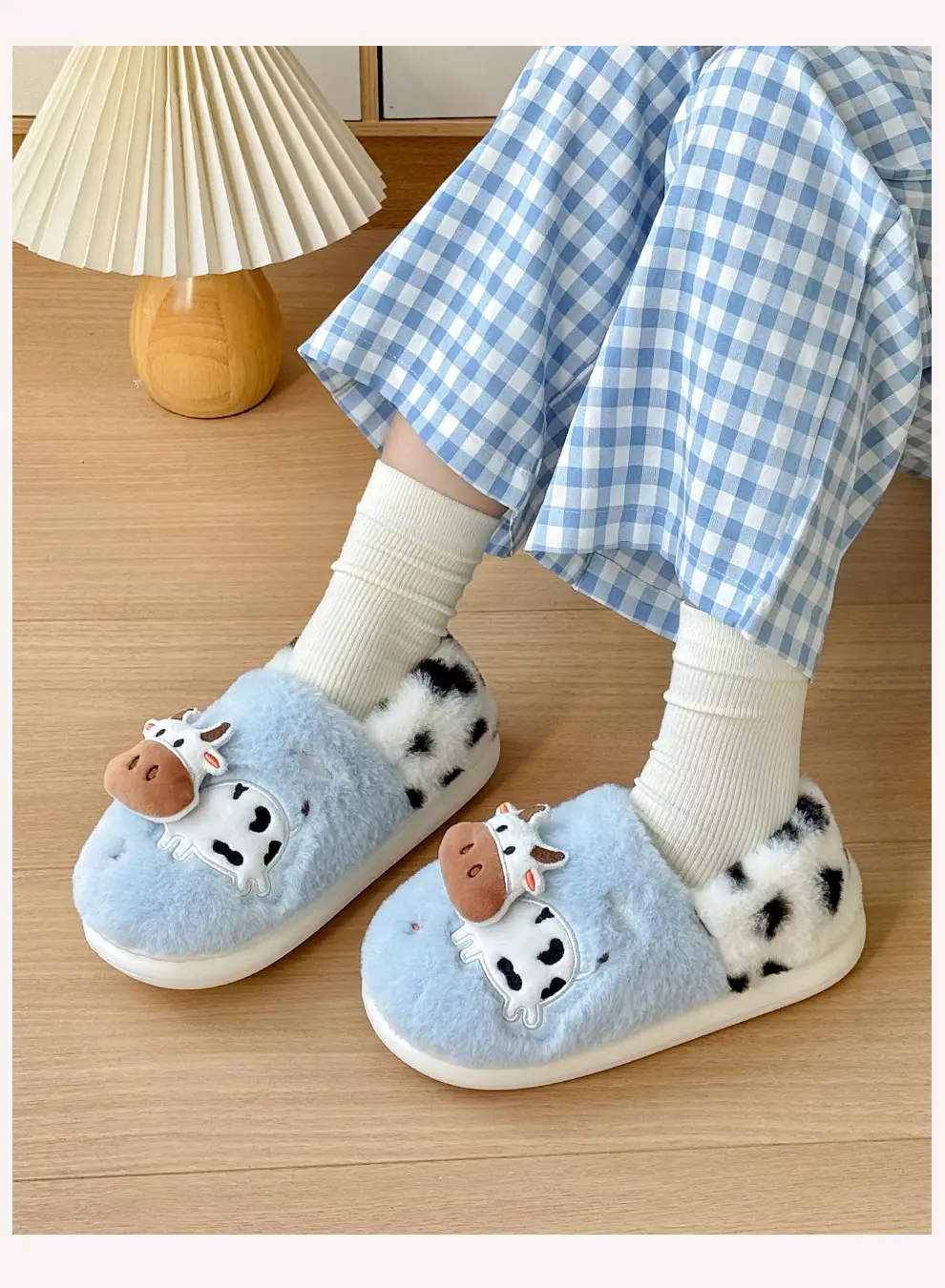 Cute Cow Cotton Shoes for Women Winter Home Soft Sole Non-Slip Plus Velvet Warm Outer Wear Bag Heel Cotton Slippers for Women Wholesale — feature 11