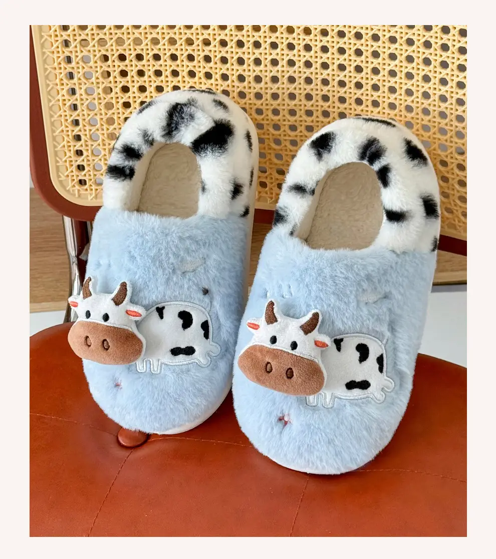 Cute Cow Cotton Shoes for Women Winter Home Soft Sole Non-Slip Plus Velvet Warm Outer Wear Bag Heel Cotton Slippers for Women Wholesale — feature 8