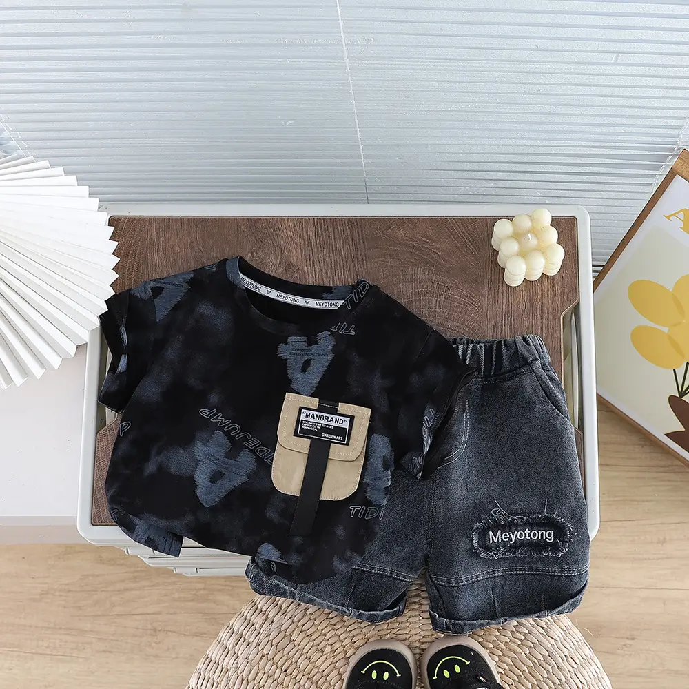2026 Boys Tie-Dye Cotton Kids Suit Brown Shorts Set — feature 8