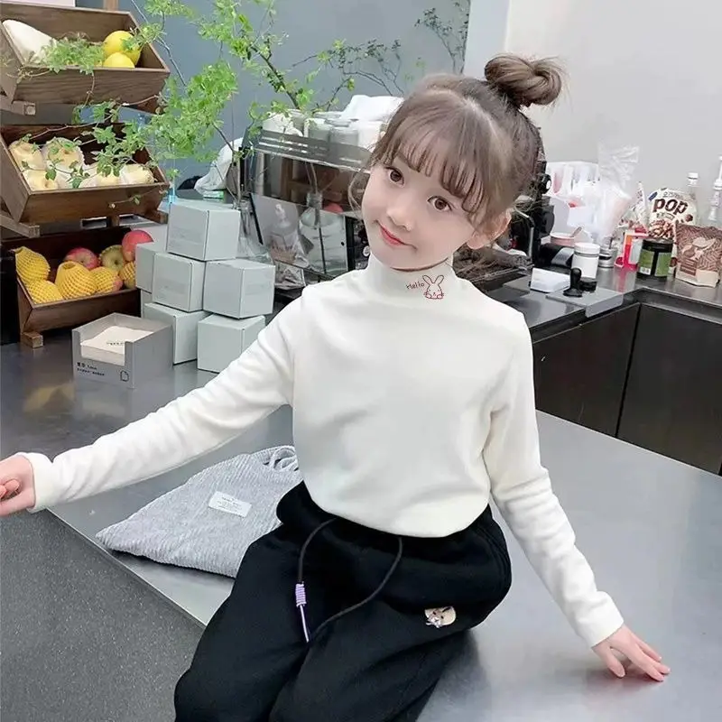 Girls Half Turtleneck Velvet Top Cream 2025 - Image 2