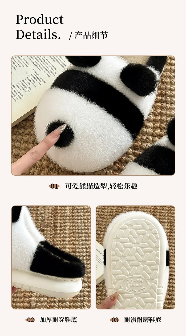 Panda Cotton Warm Slippers for Women Winter Indoor — feature 5